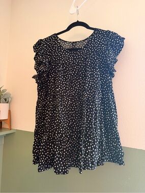 SHEIN Black Polka Dot Ruffle Sleeve Blouse